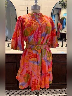 NWT J. Marie Eden Belted Multi Ruffle Mini Dress - Size Medium